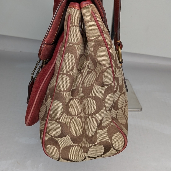 Coach Special Edition Signature Buckle Satchel Red Leather Suede Canvas Bag Y2K - Picture 8 of 16